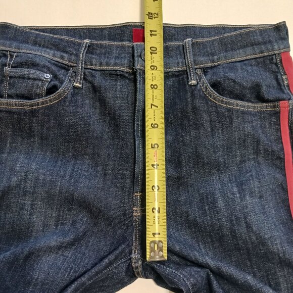 Mother Insider Crop Step Fray Jeans 30 Speed Racer Red Stripe Raw Hem Denim - Picture 12 of 14
